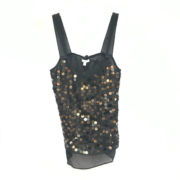 NWT XS Gap Sleeveless Tank Top Black Sequins Blouse Women’s Bow Summer - Picture 1 of 6